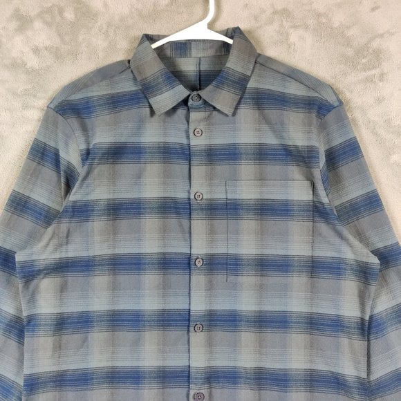 Lululemon Commission Shirt Adult M Blue Gray Button Up Plaid Flannel Casual Men - Picture 3 of 7